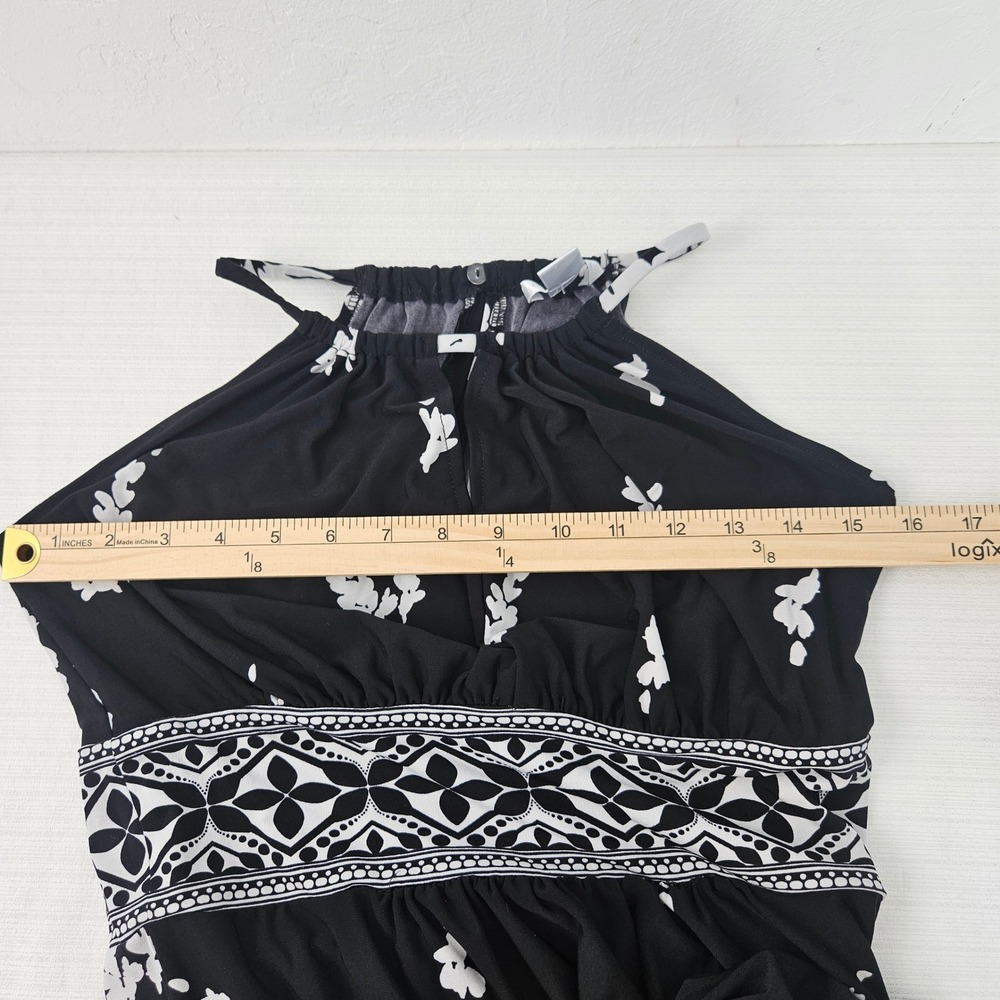 Black White Floral Halter Maxi Dress Women's vacation Whimsigoth cruise READ - Picture 8 of 10